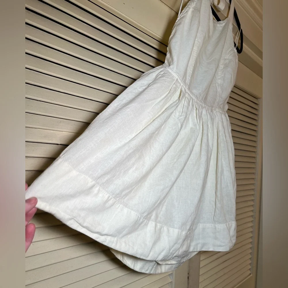 Free People Linen Blend Pinafore Mini Dress Tunic Backless Halter, size large - Picture 8 of 14